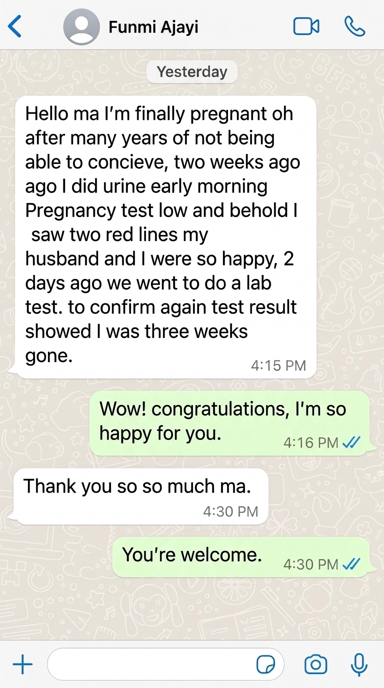 WhatsApp screenshot showing physical result